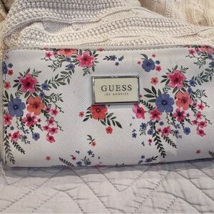 GUESS Floral Women's Wallet - White and Pink faux leather